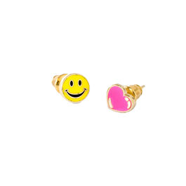 Happy Face and Heart stud earrings